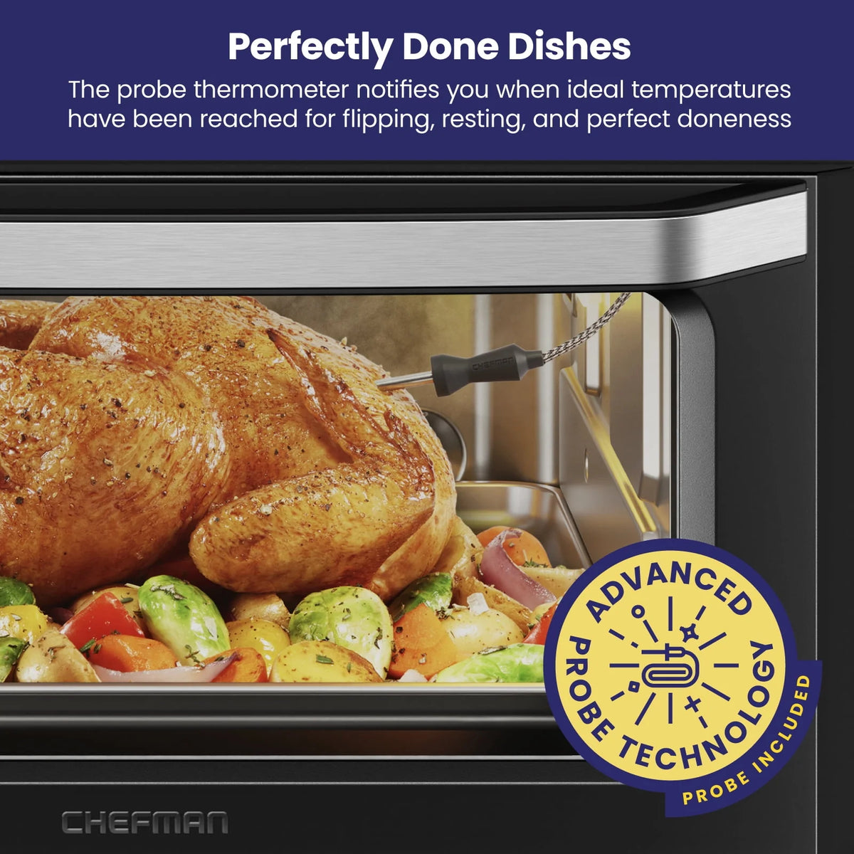 Four combiné friteuse à air Chefman 12-en-1 avec thermomètre à sonde, capacité de 20 pintes, acier inoxydable noir