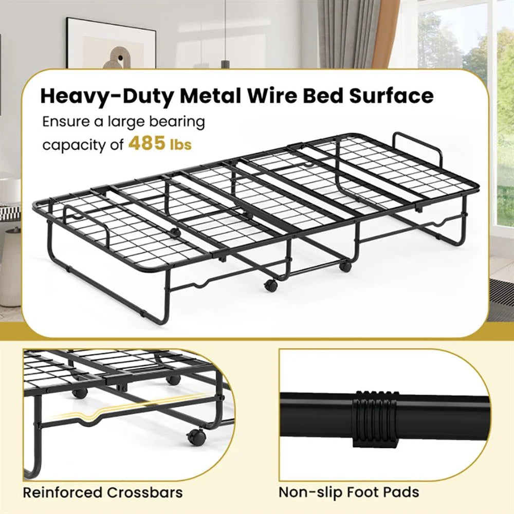Lit pliant 1 place Kepooman avec matelas en mousse à mémoire de forme et cadre en métal robuste