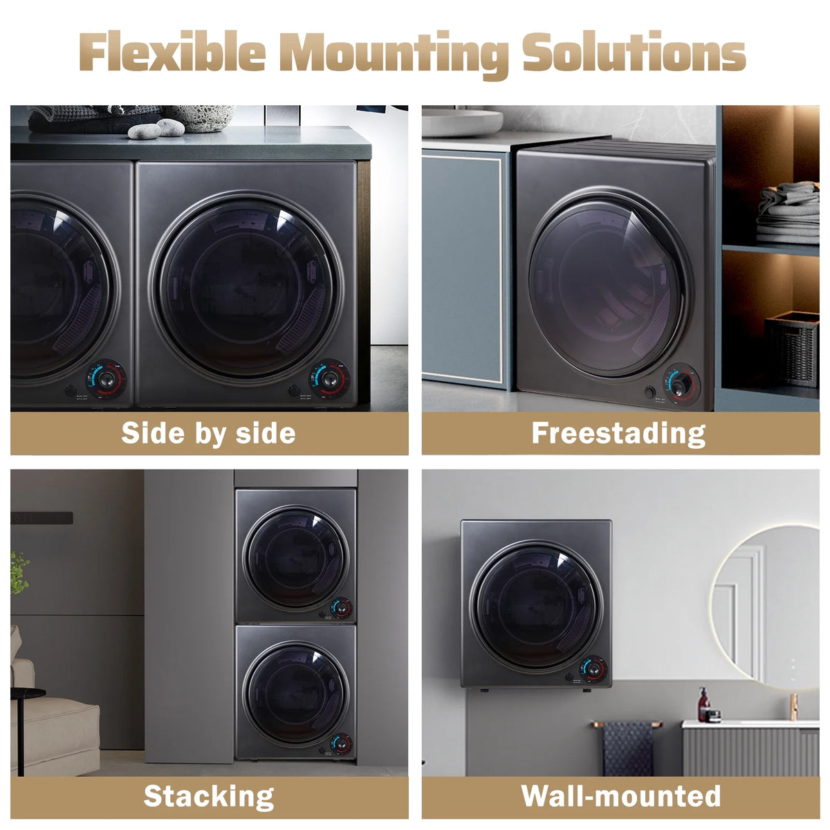 Sèche-linge portables CTT pour le linge 1500W, sèche-linge compact de 3,5 pi³ avec tambour en acier inoxydable, 4 modes de séchage, appartements, VR, dortoirs