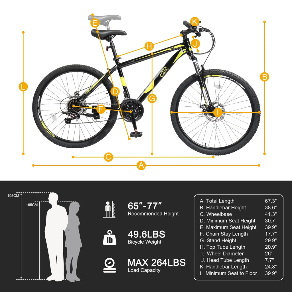 Vélo VTT léger UBesGoo 26 Explorer, 21 vitesses pour homme et femme, freins à disque et suspension, rouge/noir