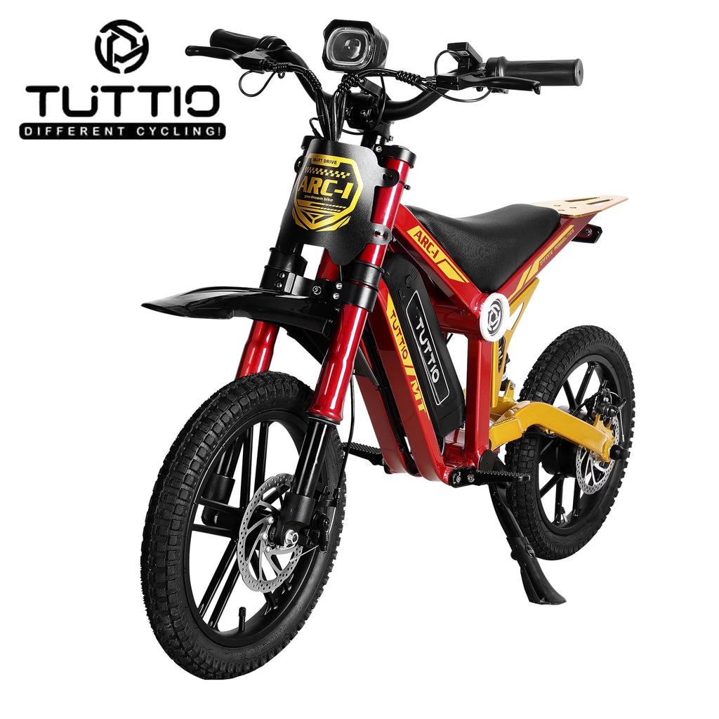 TUTTIO ARC-1 Mini moto tout-terrain électrique 750W pour enfants 8-14 ans, Moto électrique 5 modes de vitesse, 22MPH, 16 pneus, Batterie 36V, Autonomie 25 miles