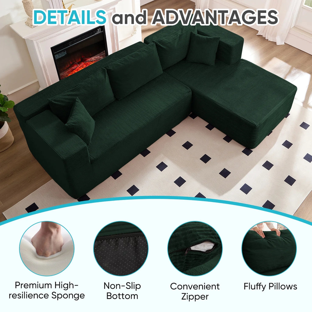 Canapé d’angle ZAFLY 106 Cloud avec méridienne, sans assemblage, canapé-lit en L, canapé modulable surdimensionné à assise profonde pour salon – droite, noir