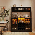 Meuble bar à café et à vin Juiluna avec prise électrique, 6 crochets, 9 porte-verres et étagère réglable, meuble à boissons avec éclairage LED, buffet avec étagère de rangement pour cuisine, noir