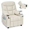 Fauteuil inclinable pour enfant et adolescent Costway en similicuir PU avec porte-gobelets et poches latérales, gris