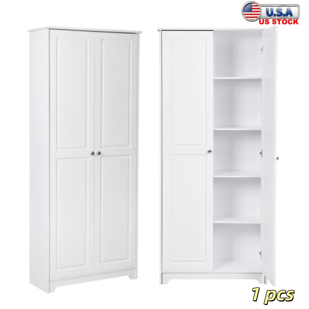 Armoire de rangement Tcbosik à 2 portes, garde-manger de cuisine de 72,2 po de haut avec étagères réglables, meuble sur pied pour salon, salle à manger ou chambre, blanc