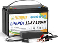 Batterie LiFePO4 12V 180Ah avec Chargeur,pour Moteur électrique Camping-car Marine Solaire Hors réseau Bateau,Batteries 15000+ Cycles profonds