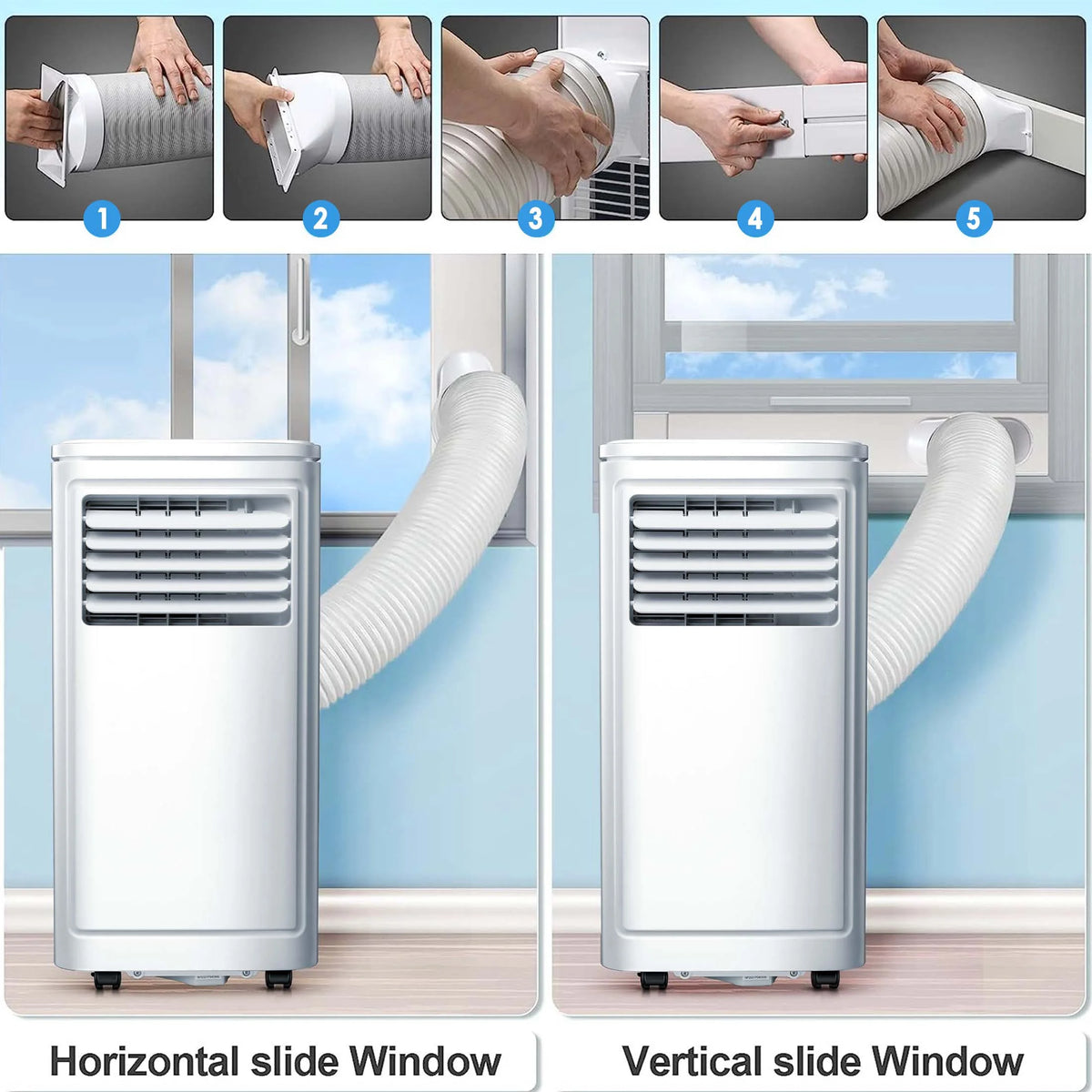Climatiseur portable Auseo, 8 000 BTU ASHRAE, climatiseur silencieux 4-en-1 avec déshumidificateur, ventilateur, mode sommeil et filtre lavable pour des pièces allant jusqu’à 350 pi²