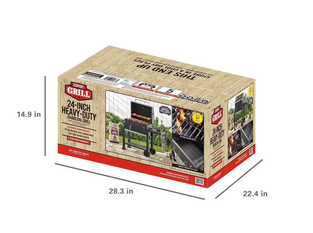 Barbecue à charbon robuste Expert Grill de 24 pouces, noir