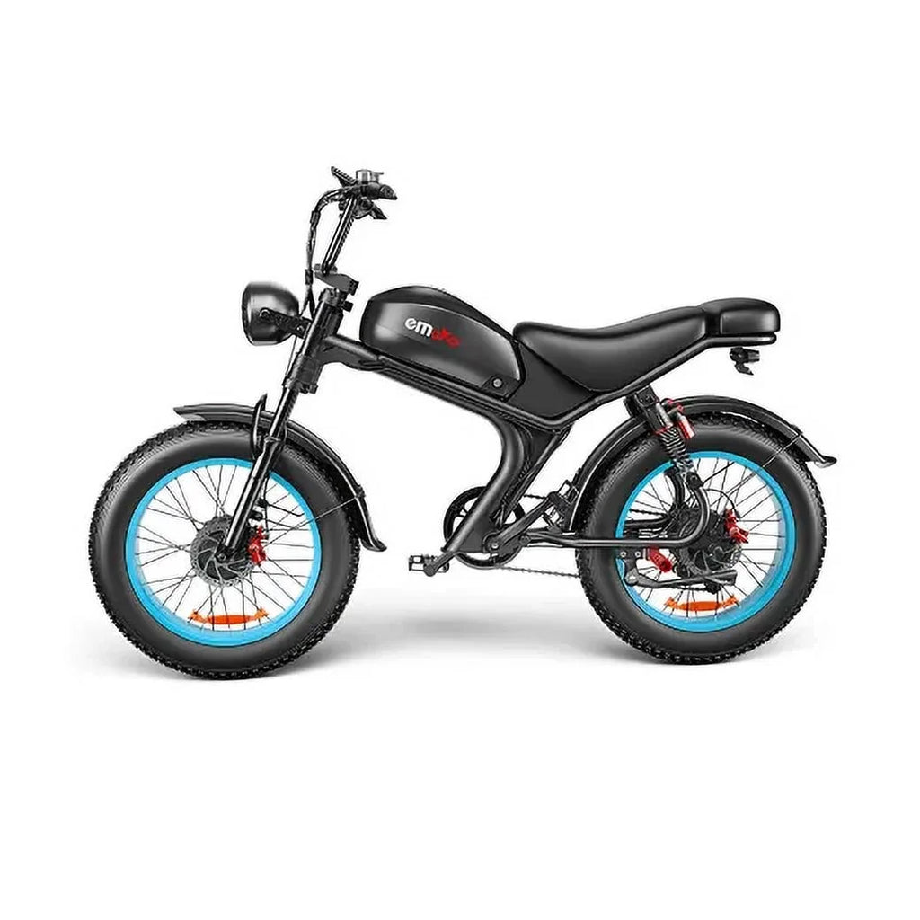 Vélo électrique EMOKO C93 - Double moteur 2000 W - Batterie amovible 23 Ah - Jusqu'à 100 km d'autonomie - Vitesses Shimano à 7 rapports - Frein hydraulique - Roues de 20 pouces, couleur bleue