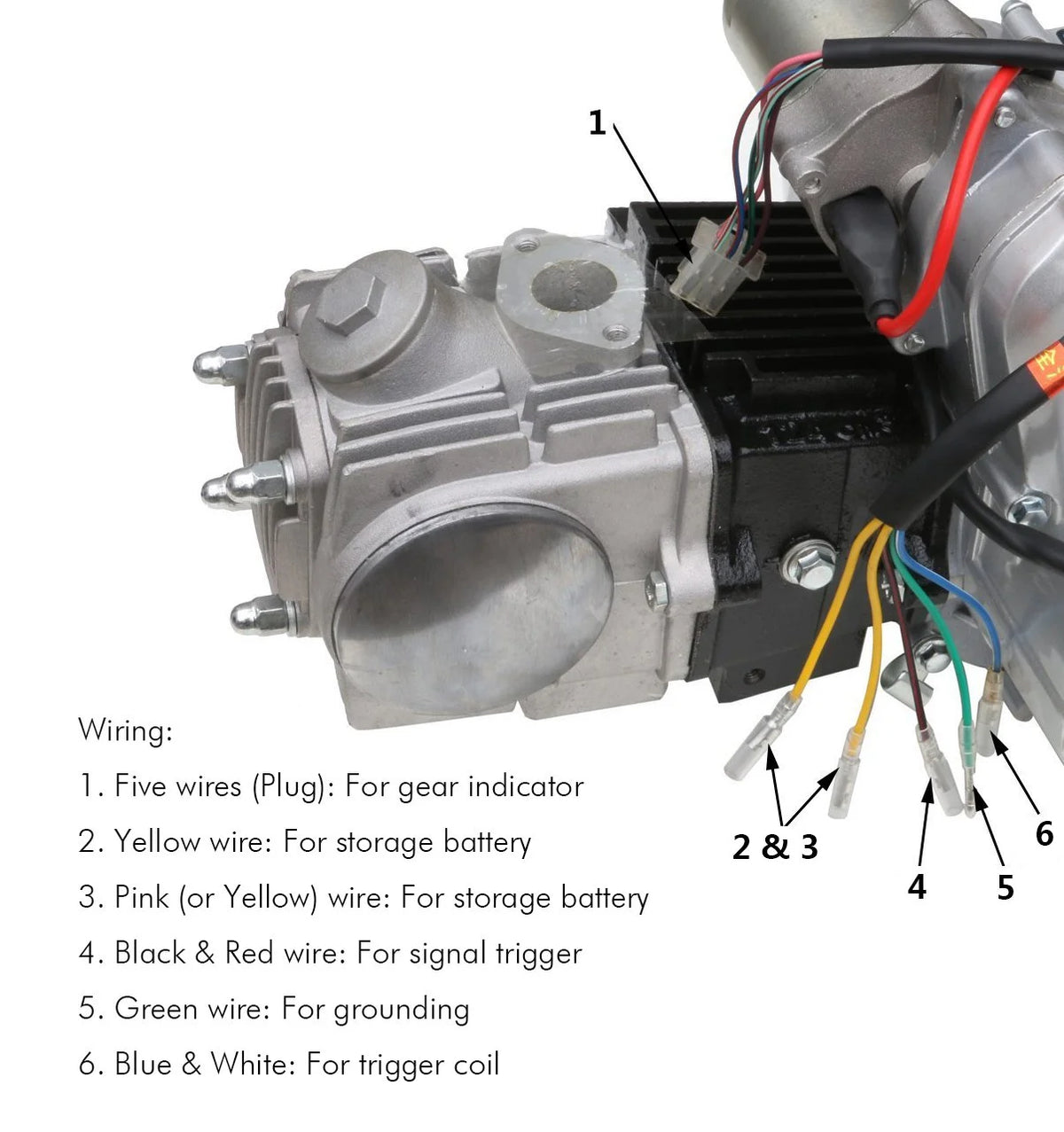 Moteur semi-automatique 125cc 3 vitesses + marche arrière, démarrage électrique avec faisceau de câbles + batterie + échappement + kit complet pour ATV, quad, buggy, kart et véhicule à quatre roues Taotao Coolster 50cc, 70cc, 90cc, 110cc