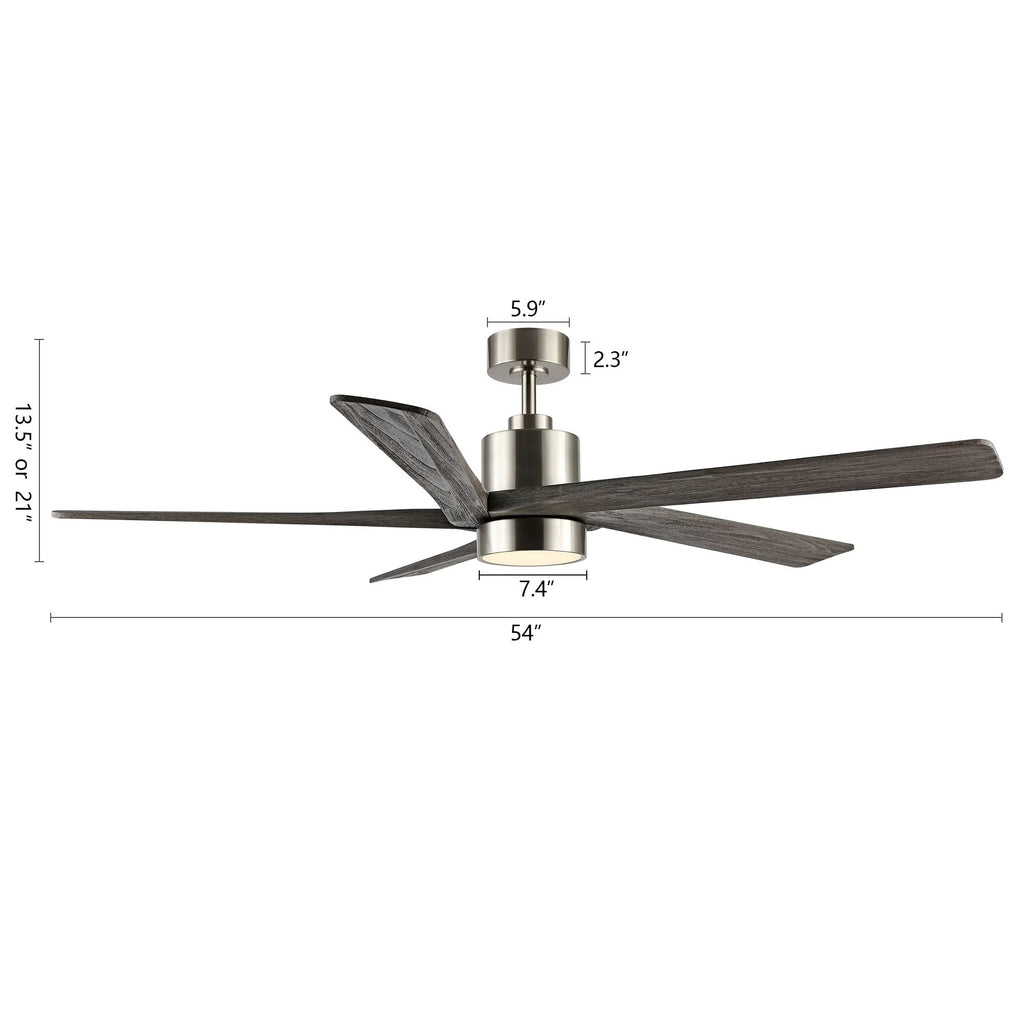 Ventilateur de plafond WINGBO 54 pouces à courant continu avec éclairage et télécommande, 5 pales réversibles en bois sculpté, laiton/noir