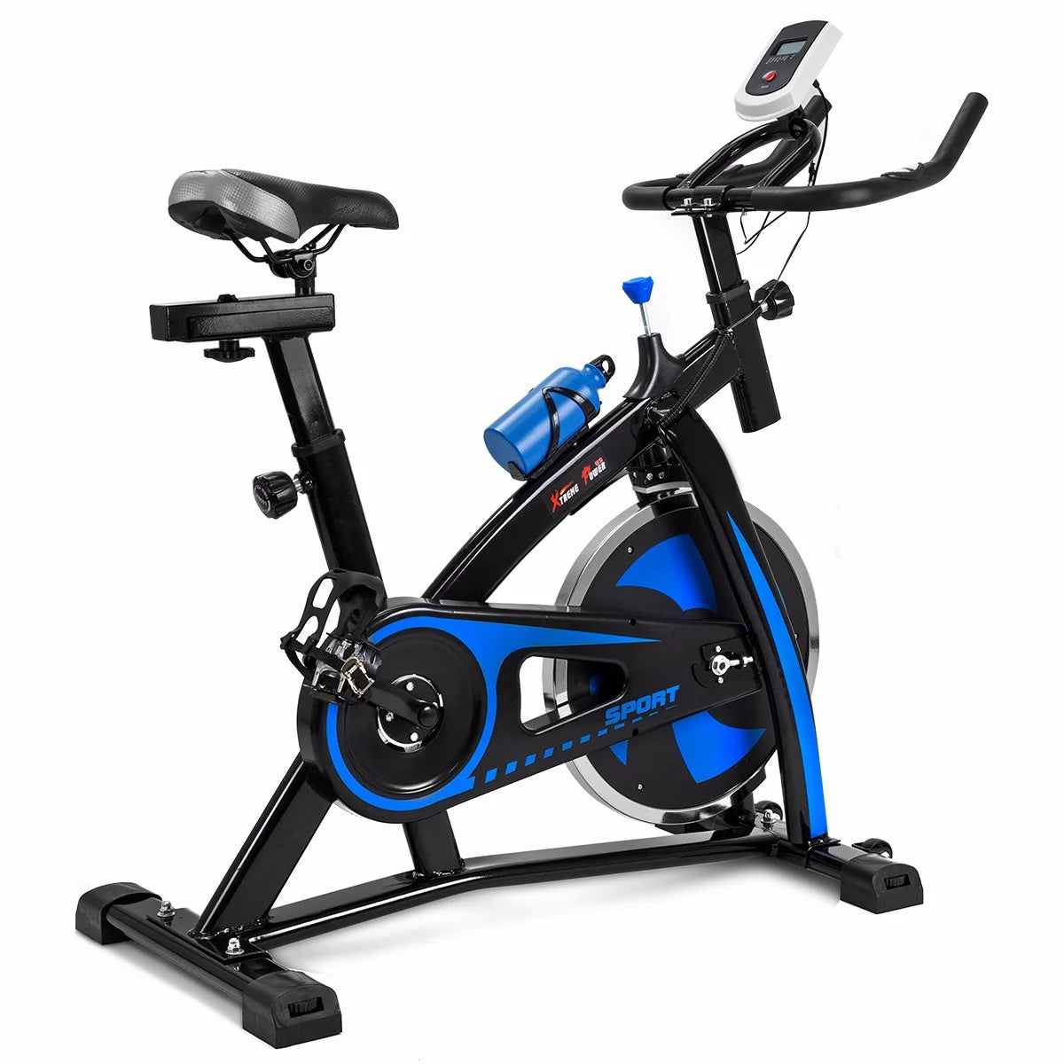 Vélo d’appartement XtremepowerUS, vélo de cyclisme cardio-vasculaire pour l’entraînement et la santé, avec porte-bouteille et cardiofréquencemètre, bleu