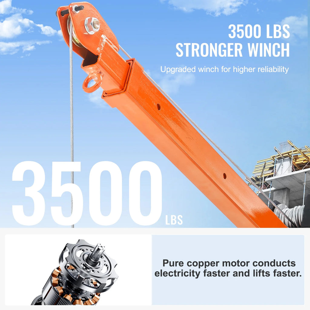 Grue électrique pour pick-up VEVOR, 1 100 lb, grue de benne pliable montée sur camion avec treuil électrique de 3 500 lb, palan à flèche en acier pour pick-up avec pivot à 360° pour le levage de marchandises dans la construction et l'usine