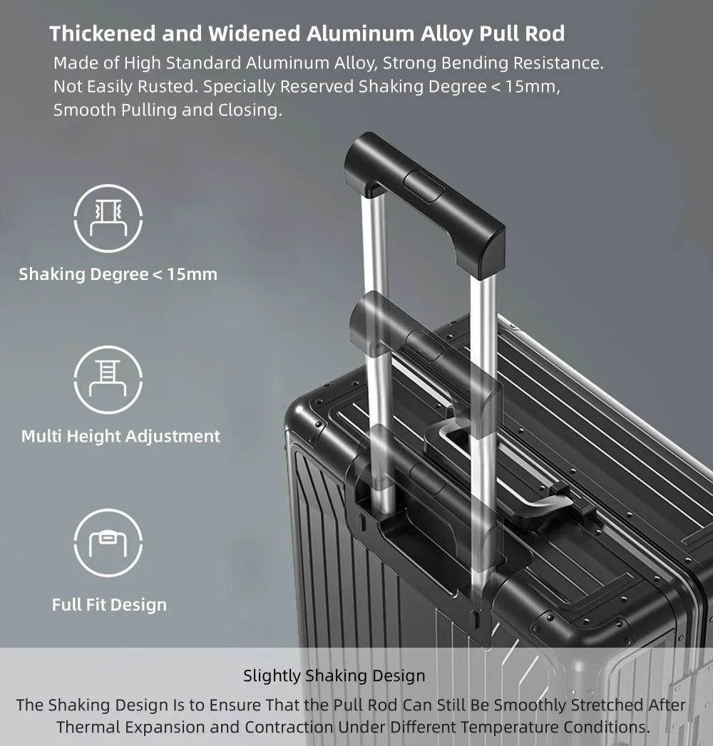 Valise cabine rigide entièrement en aluminium et magnésium avec roulettes, valise en soute rigide moderne sans fermeture éclair avec cadenas TSA, valise en métal approuvée par les compagnies aériennes, bagage roulant en métal