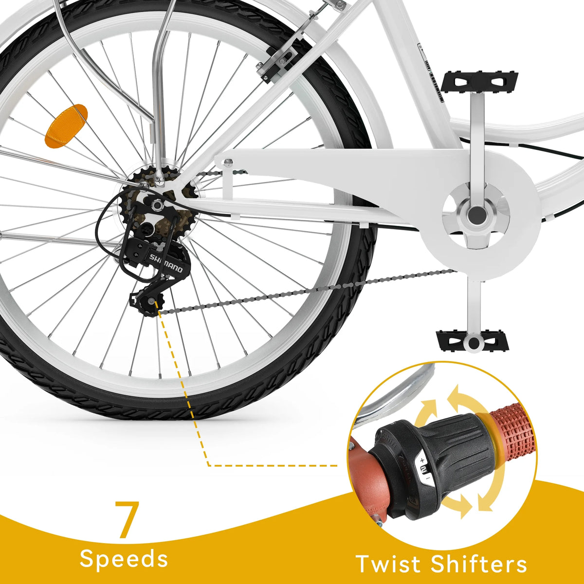 Vélo de plage Dextrus 26 pouces pour femme - Vélo urbain 7 vitesses pour adultes - Vélo pour femme avec selle réglable en blanc