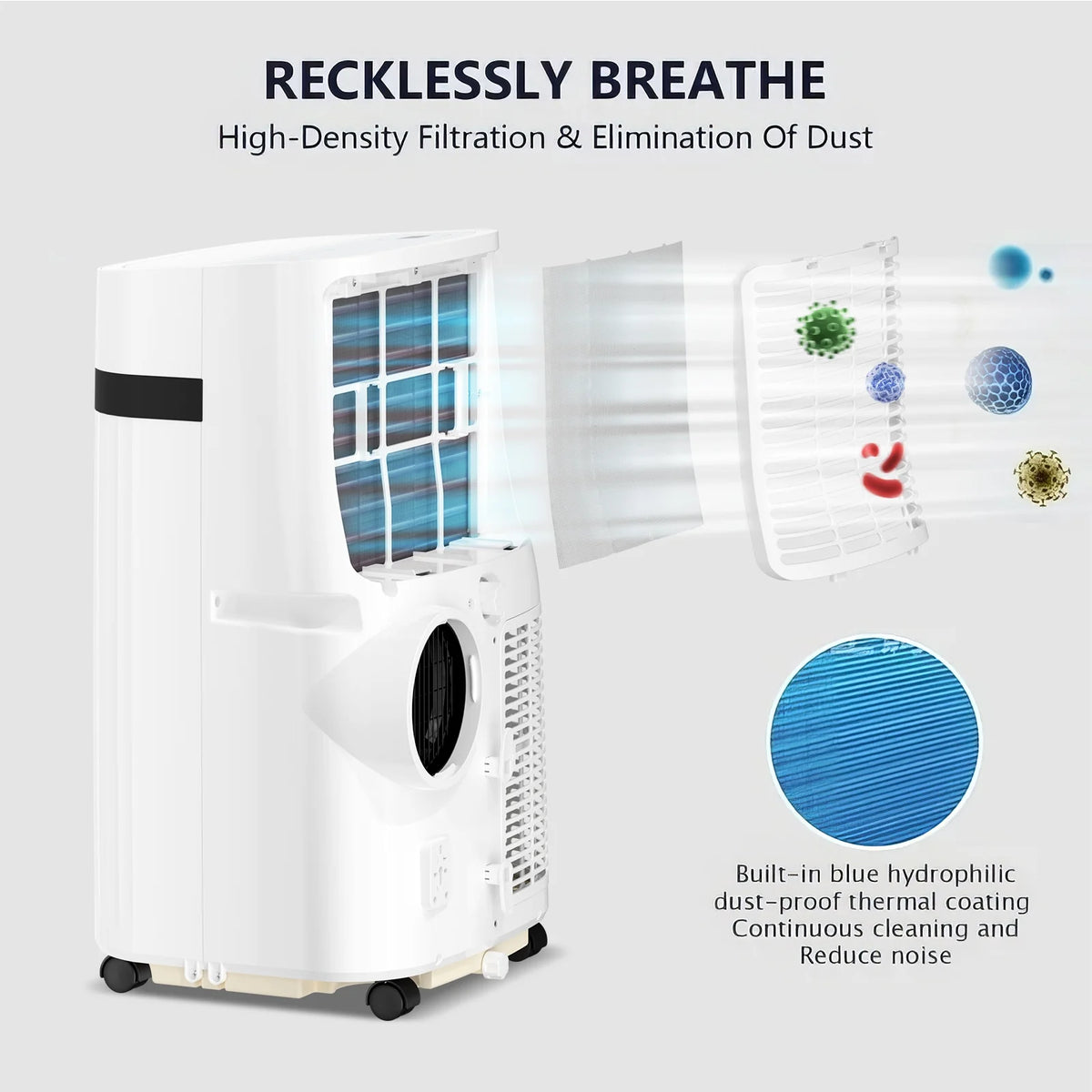Climatiseur portable Auseo 8 000 BTU ASHRAE, pour des espaces allant jusqu’à 32,5 m², 3-en-1 avec déshumidificateur, ventilateur et mode sommeil, télécommande et minuterie 24 heures
