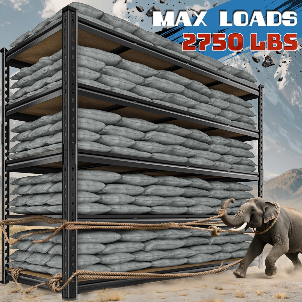 Étagères de garage REIBII 60 po, capacité de 3 000 lb, étagères de rangement robustes et réglables à 5 niveaux, rayonnage métallique, 60 po l x 24 po P x 72 po H