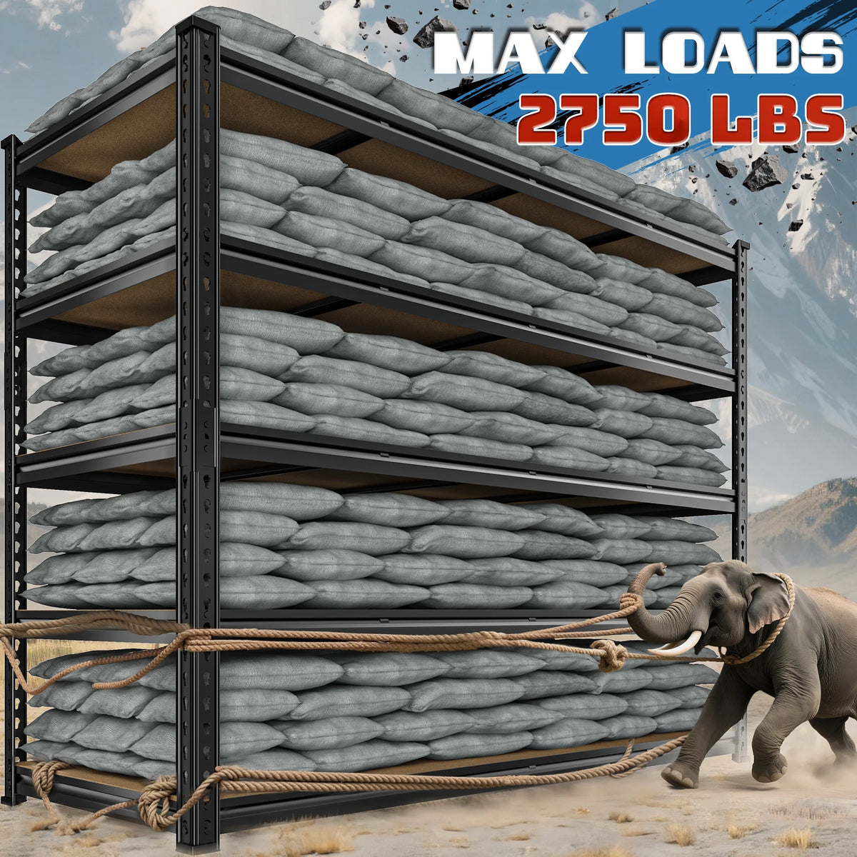 Étagères de garage REIBII 60 po, capacité de 3 000 lb, étagères de rangement robustes et réglables à 5 niveaux, rayonnage métallique, 60 po l x 24 po P x 72 po H