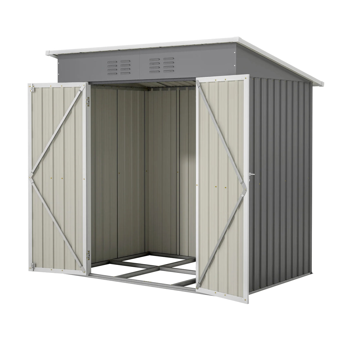 Abri de rangement extérieur de 6 x 4 pi avec cadre de plancher, abri de rangement extérieur avec porte verrouillable, abri pour outils de jardin toutes saisons avec grille d’aération pour maison, cour arrière, terrasse et pelouse, noir