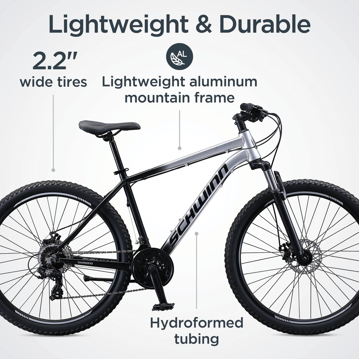 Vélo tout-terrain Schwinn AL Comp 27,5 pouces pour homme, vélo pour adulte 21 vitesses, gris