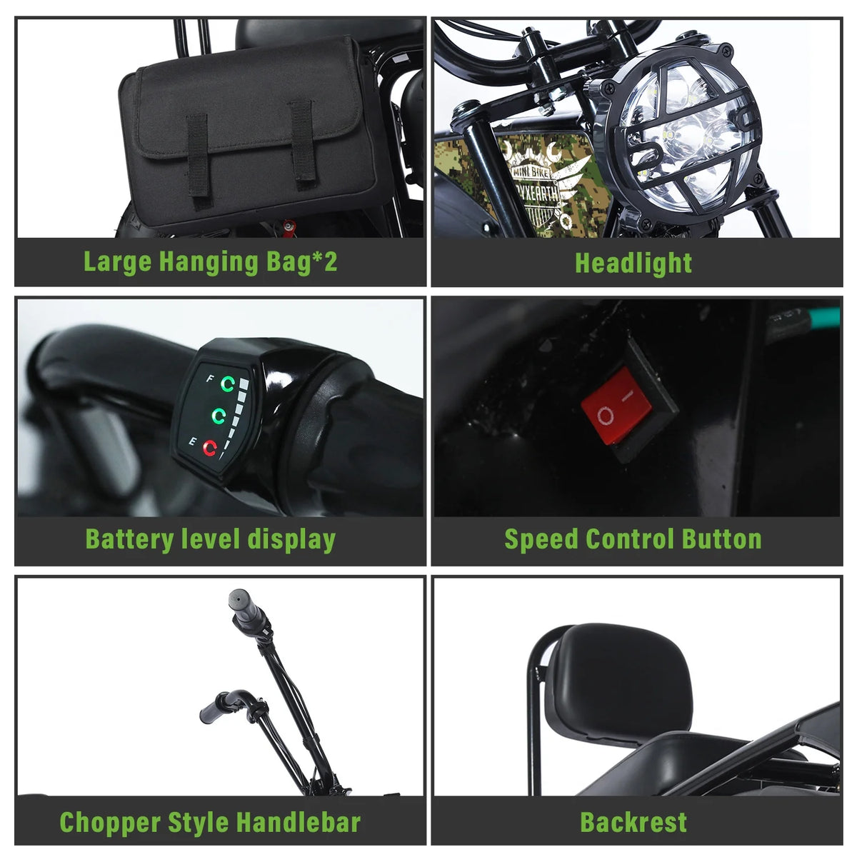 Mini-moto électrique tout-terrain Oryxearth 36 V 1 000 W pour adultes, réservoir de 0,47 gal, vitesse maximale de 21,8 mi/h, camouflage