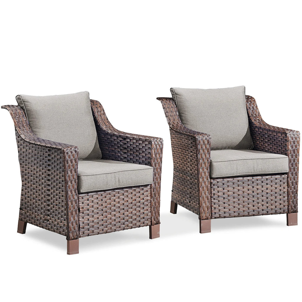 Lot de 2 chaises de patio d'extérieur en résine tressée Bellefurn avec table d'appoint, chaises en rotin tressé toutes saisons, mobilier de jardin pour porche, balcon, cour arrière, jardin et terrasse