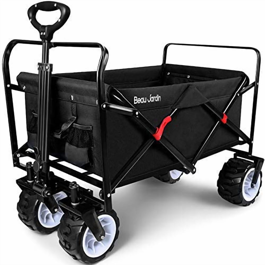 BEAU JARDIN Chariot Pliable de 300 Livres Capacité Chariot de Plage Pliable Robuste Chariot Utilitaire de Courses pour Jardin Sports Achats Extérieur Roues Tout-Terrain Portable Noir
