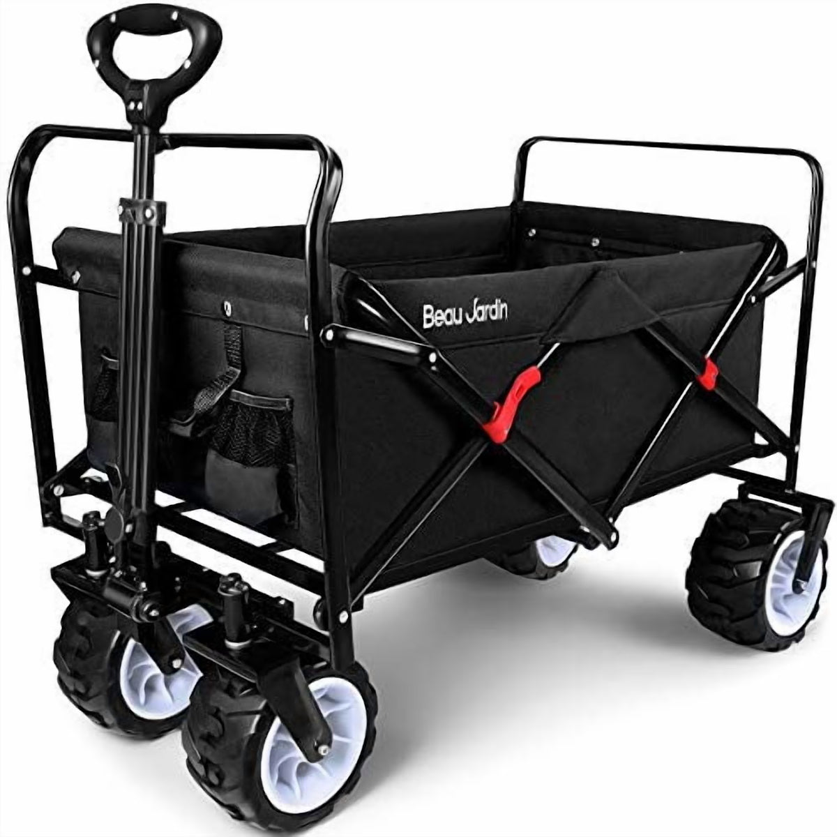 BEAU JARDIN Chariot Pliable de 300 Livres Capacité Chariot de Plage Pliable Robuste Chariot Utilitaire de Courses pour Jardin Sports Achats Extérieur Roues Tout-Terrain Portable Noir