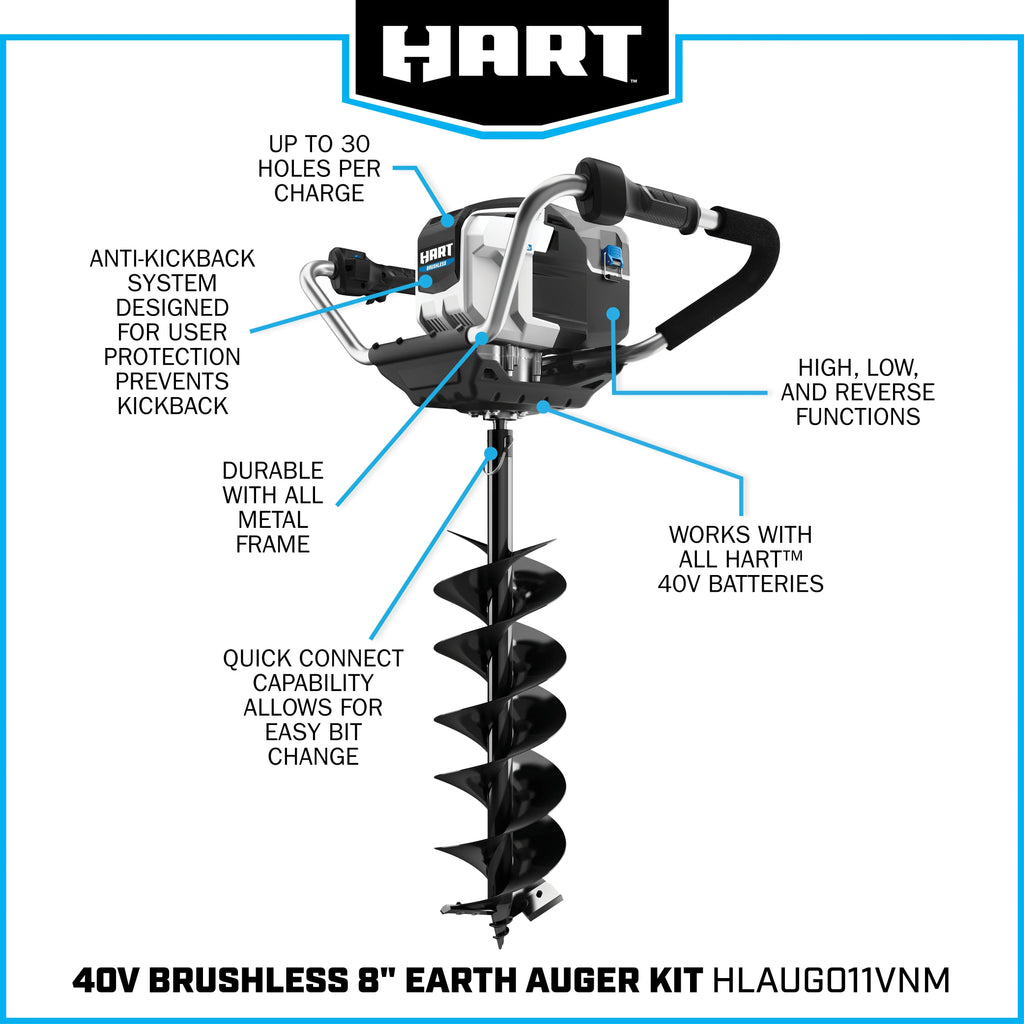 Tarière sans balais HART 40 volts (1) batterie lithium-ion 4,0 Ah