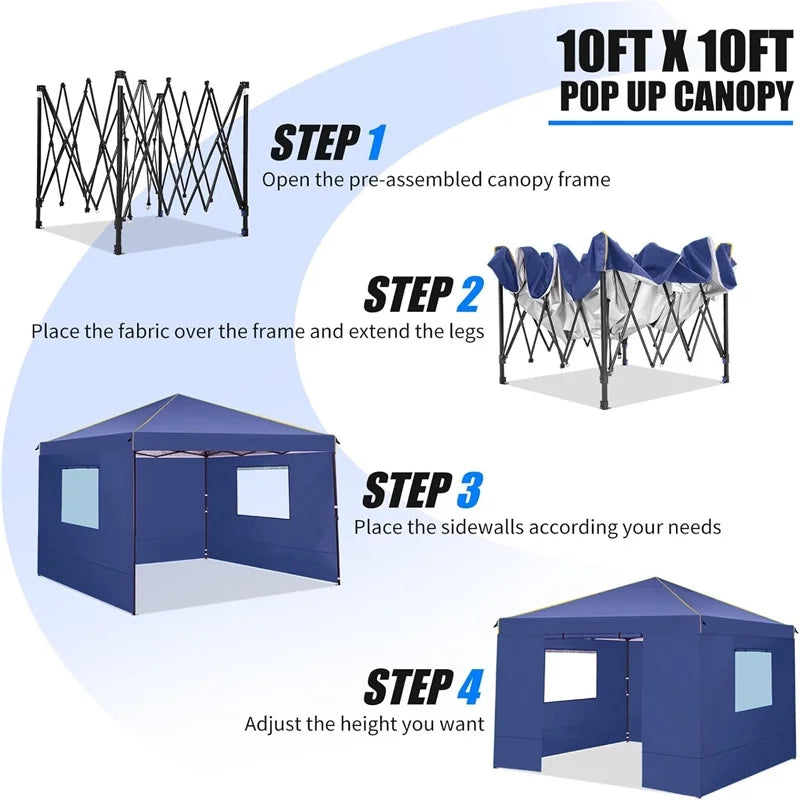 HOTEEL Chapiteau pop-up 10x10 avec murs latéraux, Tente imperméable pour fêtes et événements de mariage, Gazébo d'extérieur instantané avec sac de transport, piquets, cordes et sacs de sable, Noir
