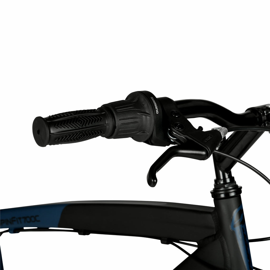 Vélo hybride Hyper Brand Bicycle 700c Spin Fit pour homme, noir et bleu, adulte