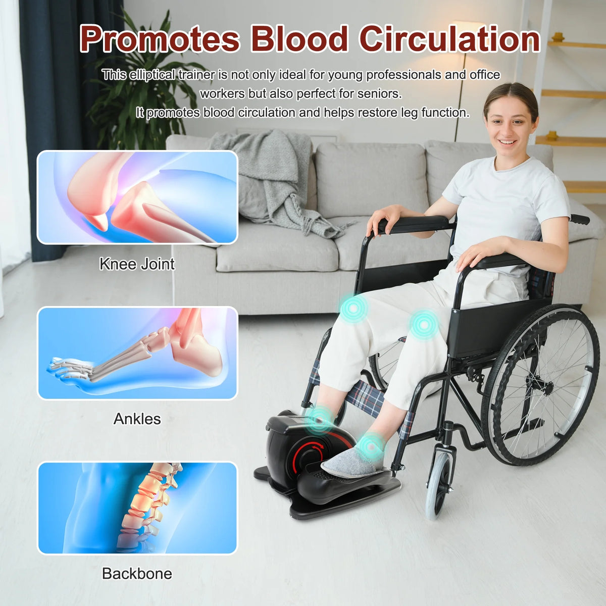 Vélo elliptique de bureau Baokaler, appareil d’exercice électrique pour les jambes assis, pour seniors, 12 vitesses réglables avec télécommande