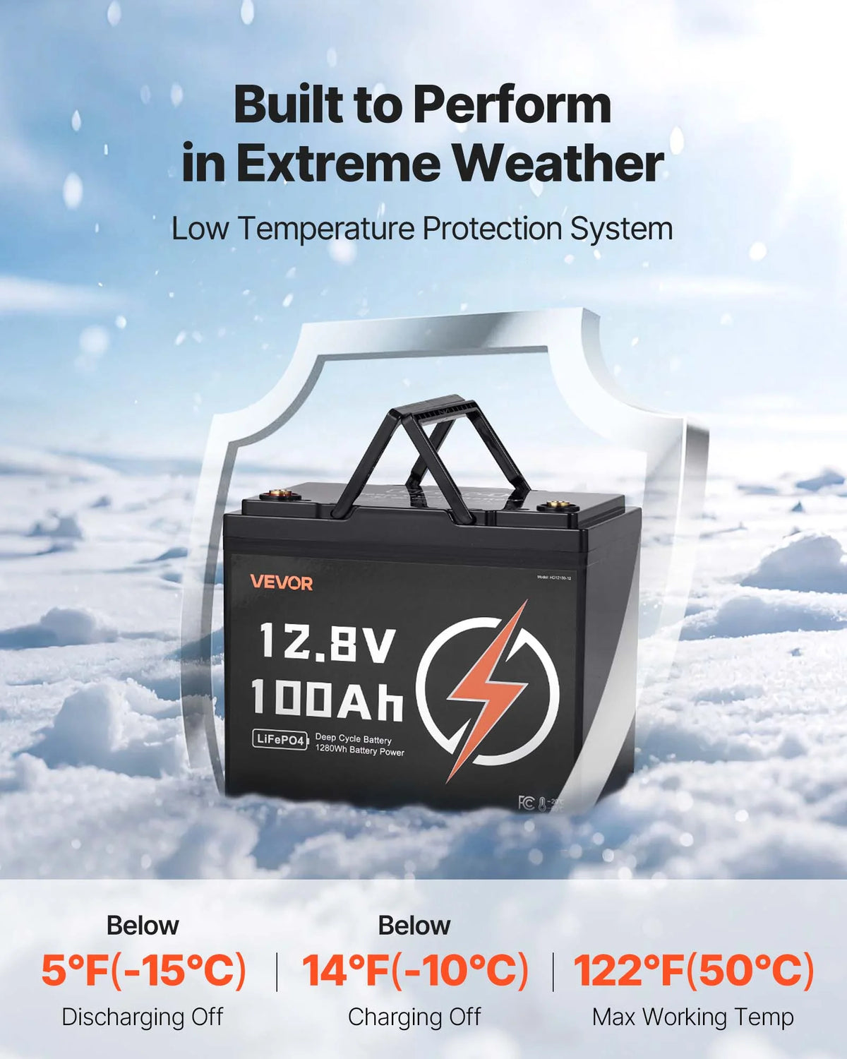 Batterie LiFePO4 VEVOR 12V 100Ah, Jusqu'à 15000 Cycles, Batterie Lithium Fer Phosphate à Décharge Profonde avec BMS Intégré,Protection à Basse Température,Durée de Vie de 10 Ans,pour Stockage d'Énergie Solaire Domestique Hors Réseau