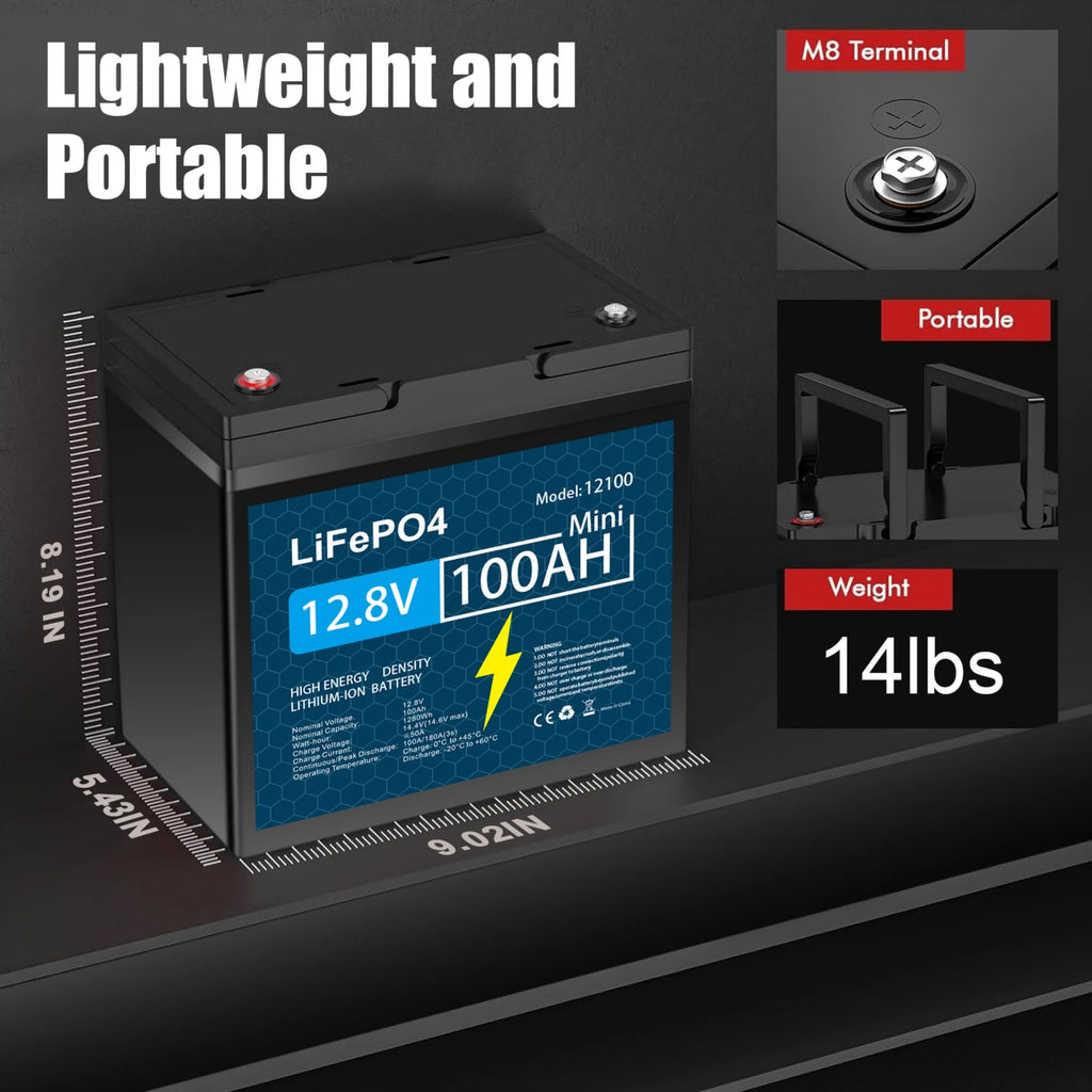 Batterie au lithium LiFePO4 12V 100Ah avec BMS 100A pour Camping-car et Fourgon Aménagé à cycles profonds