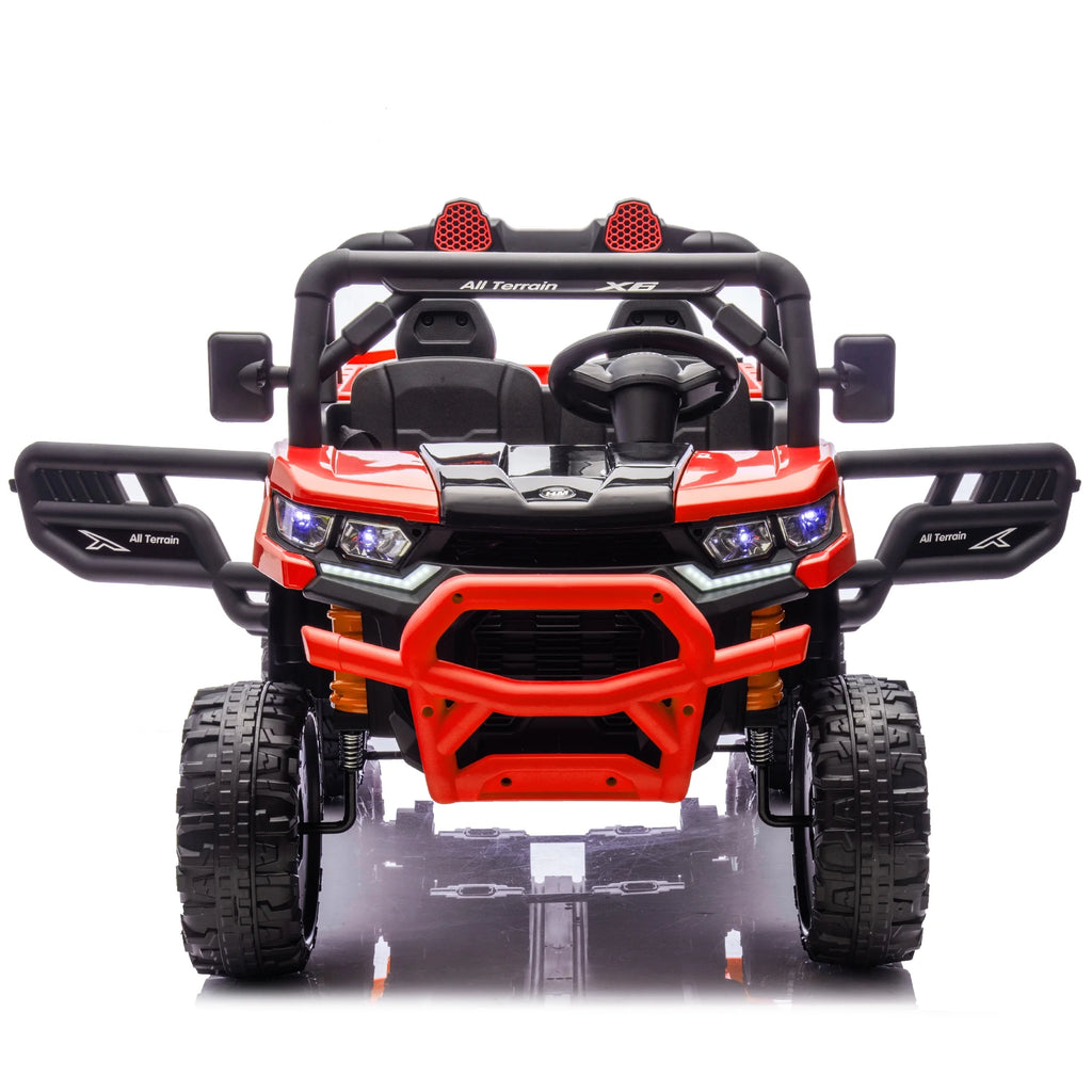 Xuanlur Voiture électrique pour enfants 24V 2 places, UTV avec moteur 2x200W, Jouet électrique 24 volts avec benne/pelle, Voiture électrique pour enfants avec pneus résistants, lumière LED, musique, télécommande, noire