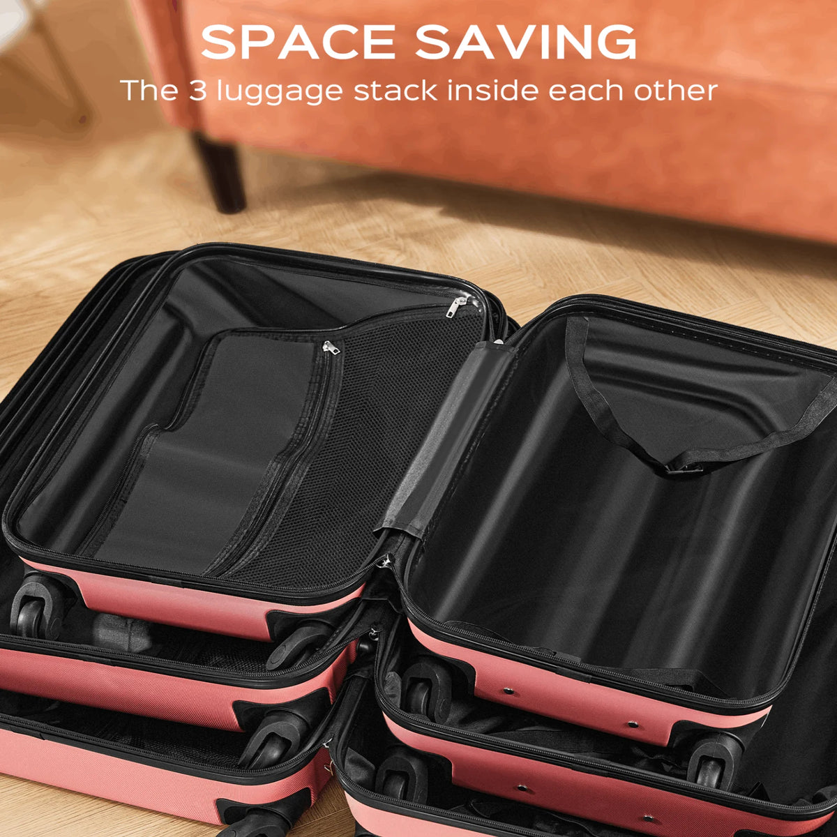 Ensemble de 9 pièces comprenant 3 valises rigides de 20, 24 et 28 pouces, 6 sacs de rangement et valises de voyage à roulettes, rose