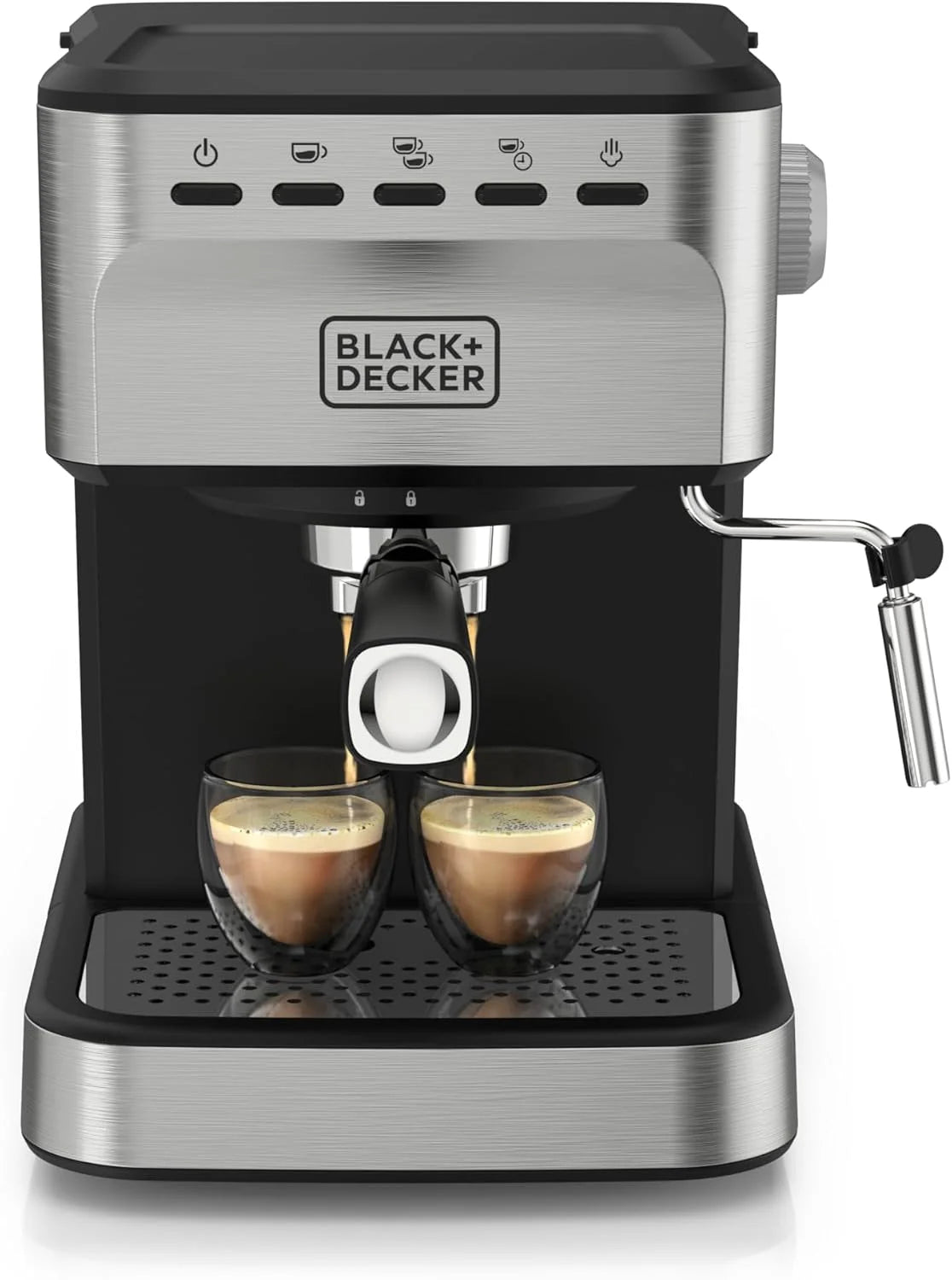 BLACK+DECKER Machine à espresso et cappuccino 15 bars, Acier inoxydable