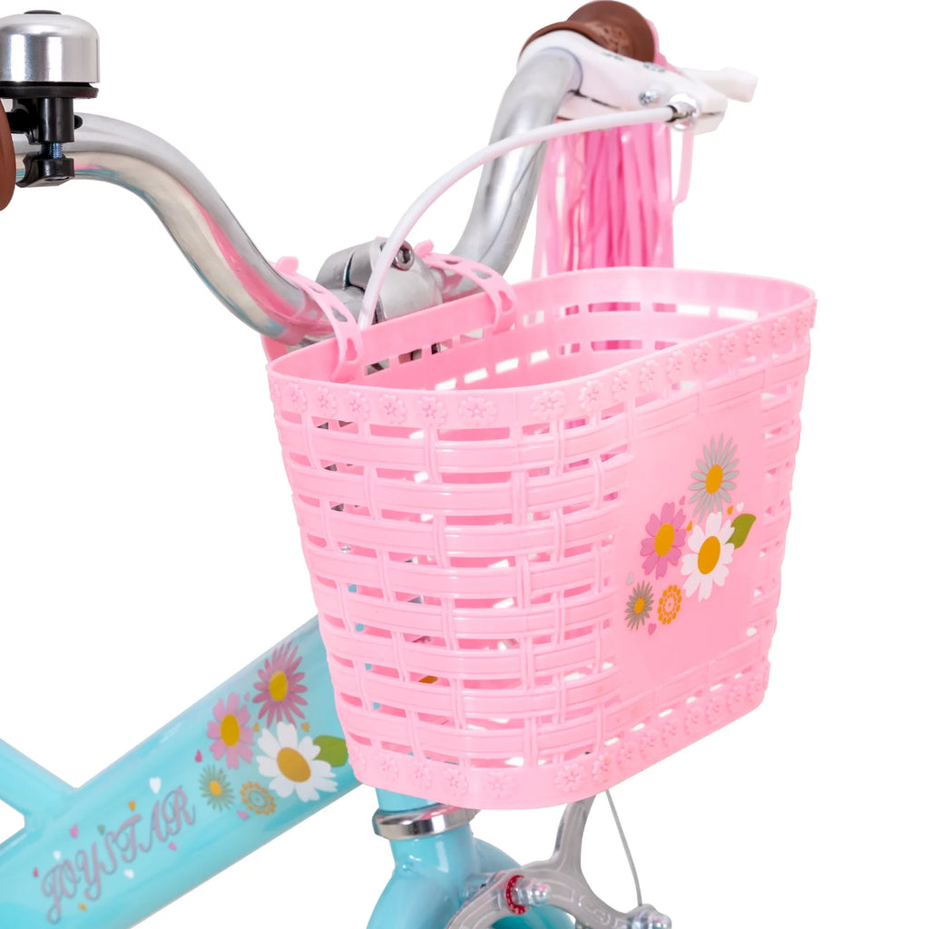 JOYSTAR Little Daisy Vélo pour enfant 14 pouces pour filles de 3 4 5 ans Vélo de princesse pour enfants avec freins à main Roues stabilisatrices Panier Serpentins Vélo pour tout-petits Bleu
