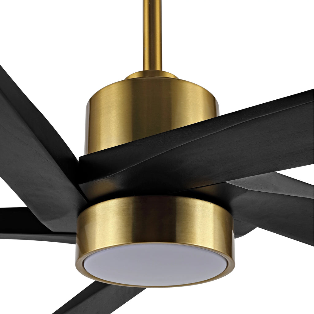 Ventilateur de plafond WINGBO 54 pouces à courant continu avec éclairage et télécommande, 5 pales réversibles en bois sculpté, laiton/noir