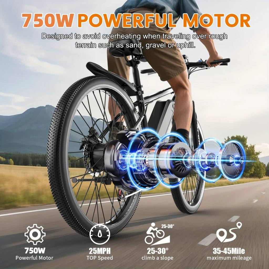 Vélo électrique MISODO pour adultes 26, puissance de crête de 750 W, VTT électrique 48 V 10 Ah, autonomie de 45 miles à 25 mi/h, VTT électrique tout-terrain pour adultes, professionnel, 7 vitesses, UL2849