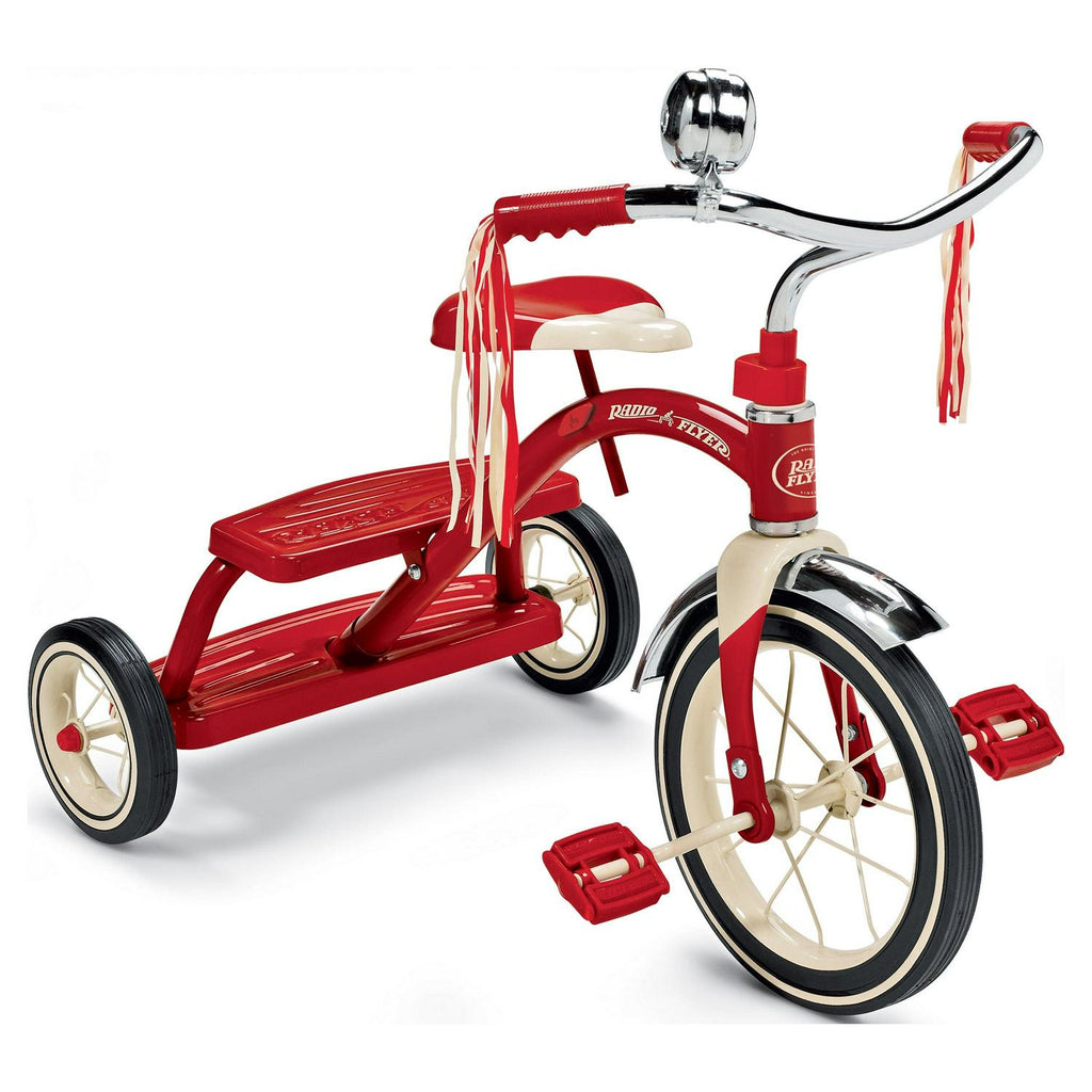 Radio Flyer. Tricycle classique rouge à double guidon. Roue avant de 12 po. Rouge