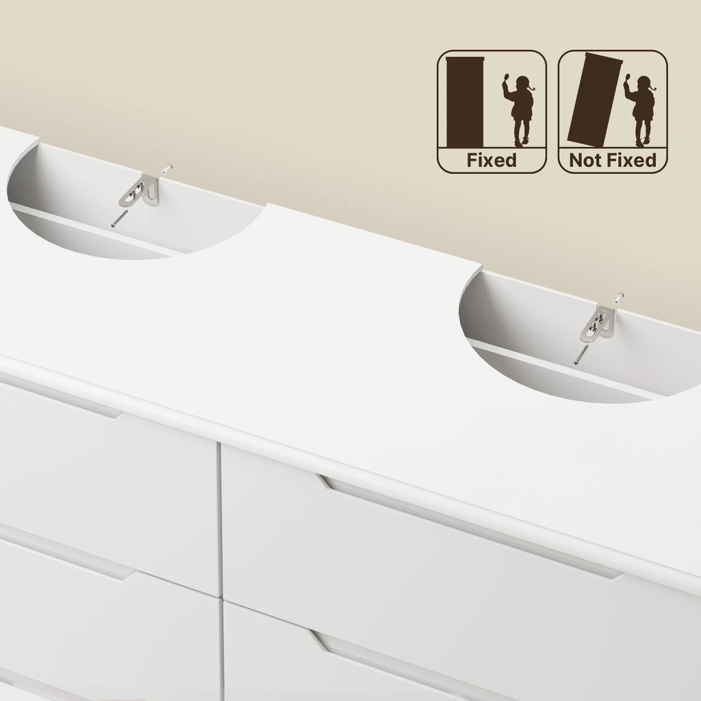 Commode pour chambre, commode double Lofka à 6 tiroirs avec poignées découpées, grande capacité de rangement, dispositif anti-basculement, commode moderne en bois, glissières métalliques fluides, blanc
