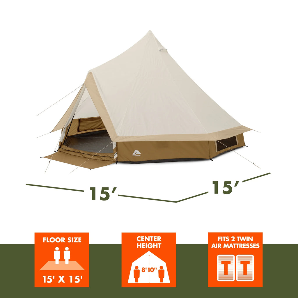 Tente cloche Ozark Trail 15' x 15' pour 8 personnes avec guirlandes lumineuses, 22,57 lbs