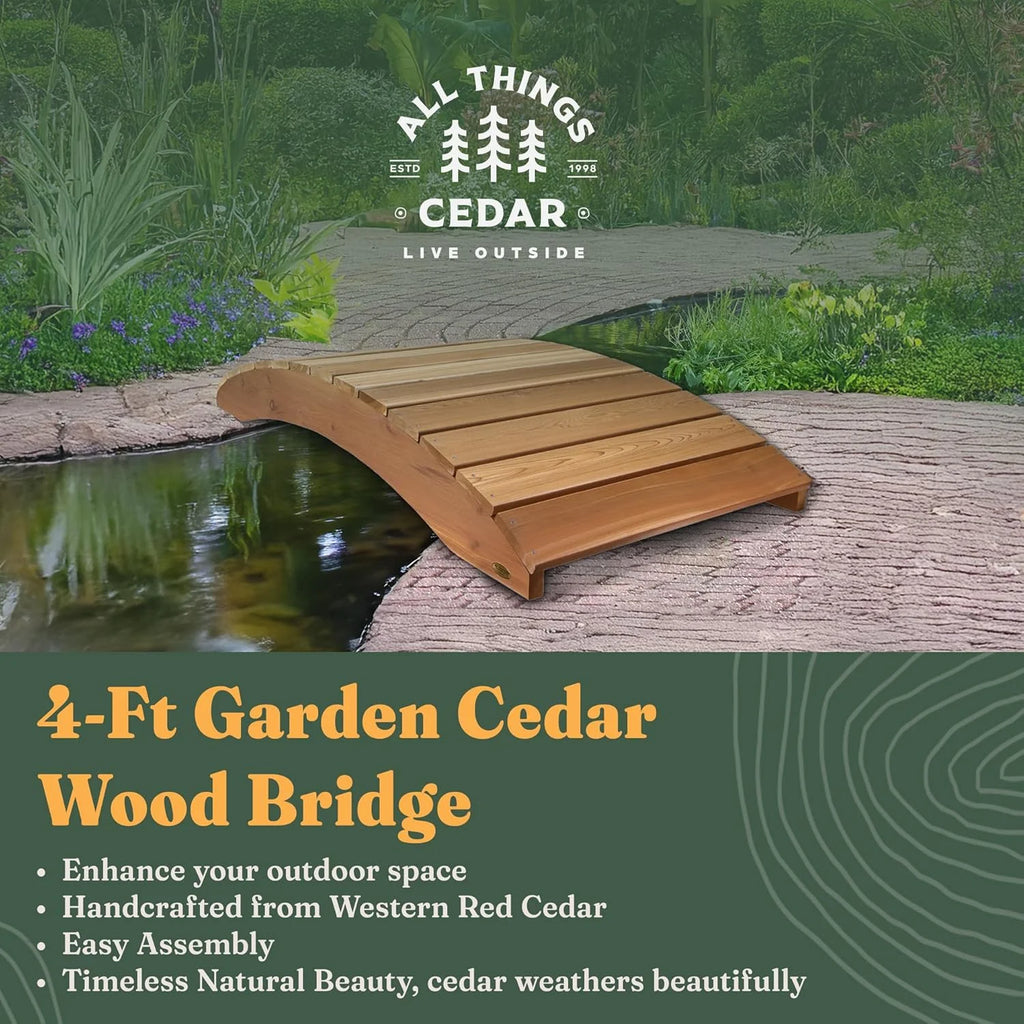 Pont en bois, passerelle de jardin extérieure pour étangs de jardin, 4 pi, naturel