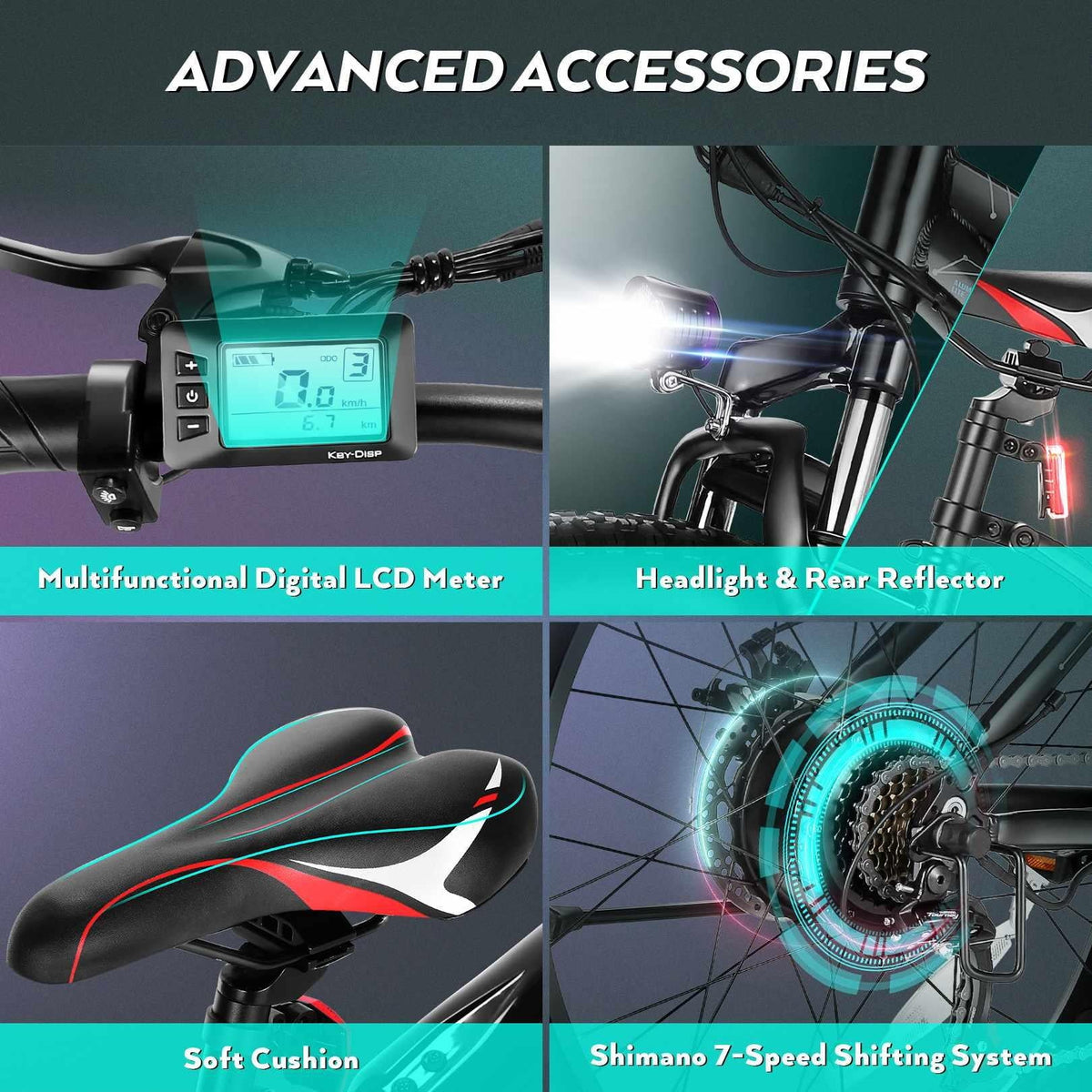 Vélo électrique tout-terrain Gocio 26 4.0 à pneus larges pour adultes, vélo électrique 500 W pour adultes, batterie Li-ion amovible 48 V 13 Ah, vitesses professionnelles à 7 rapports, vélo électrique de montagne, de plage et de neige pour homme