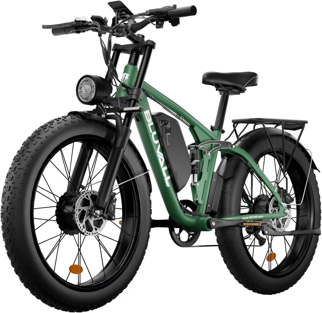 Vélo électrique à pneus larges 2000W pour adultes, batterie 52V 22.4AH double moteur vélo électrique à suspension intégrale 26 35MPH AWD VTT électrique freins hydrauliques