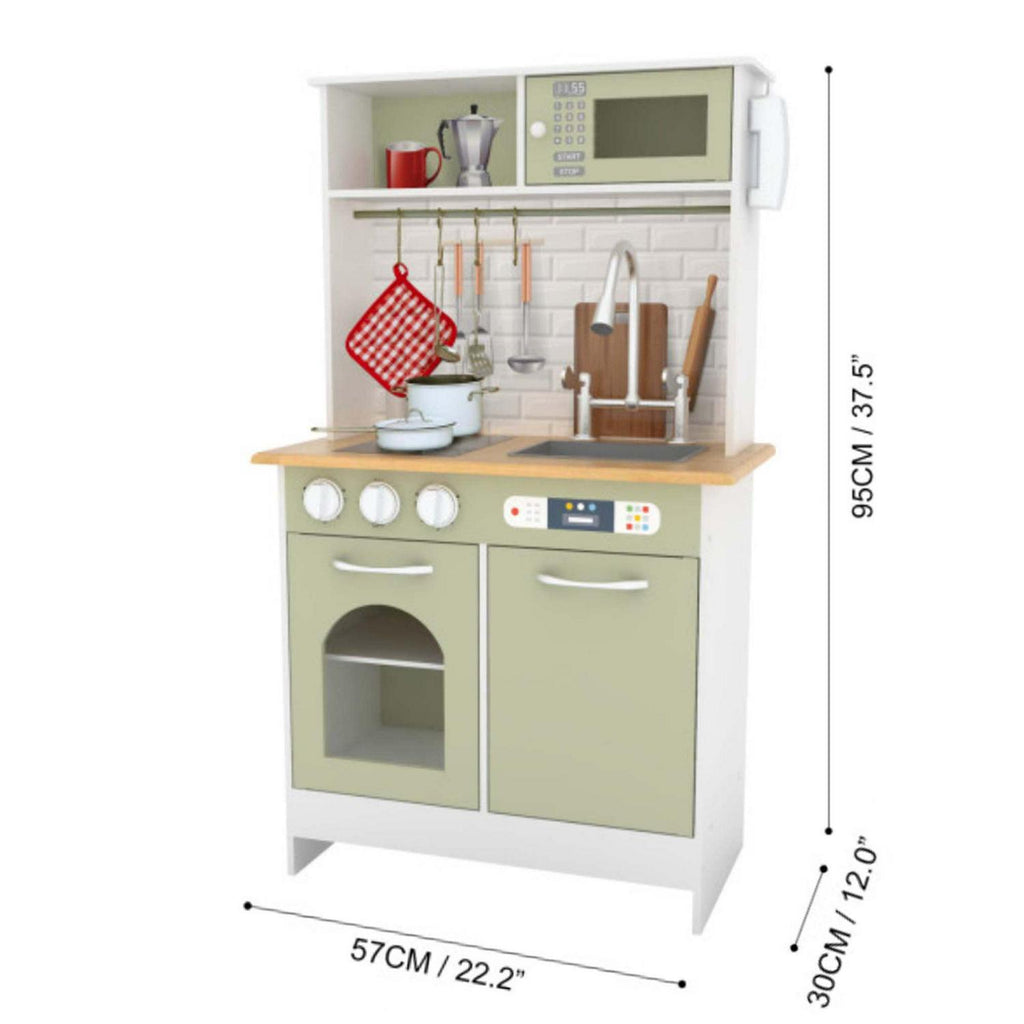 Teamson Kids Little Chef Ensemble de cuisine moderne Boston. Ensemble d'accessoires de 9 pièces. Four. Micro-ondes. Brûleur. Évier. Blanc/Vert