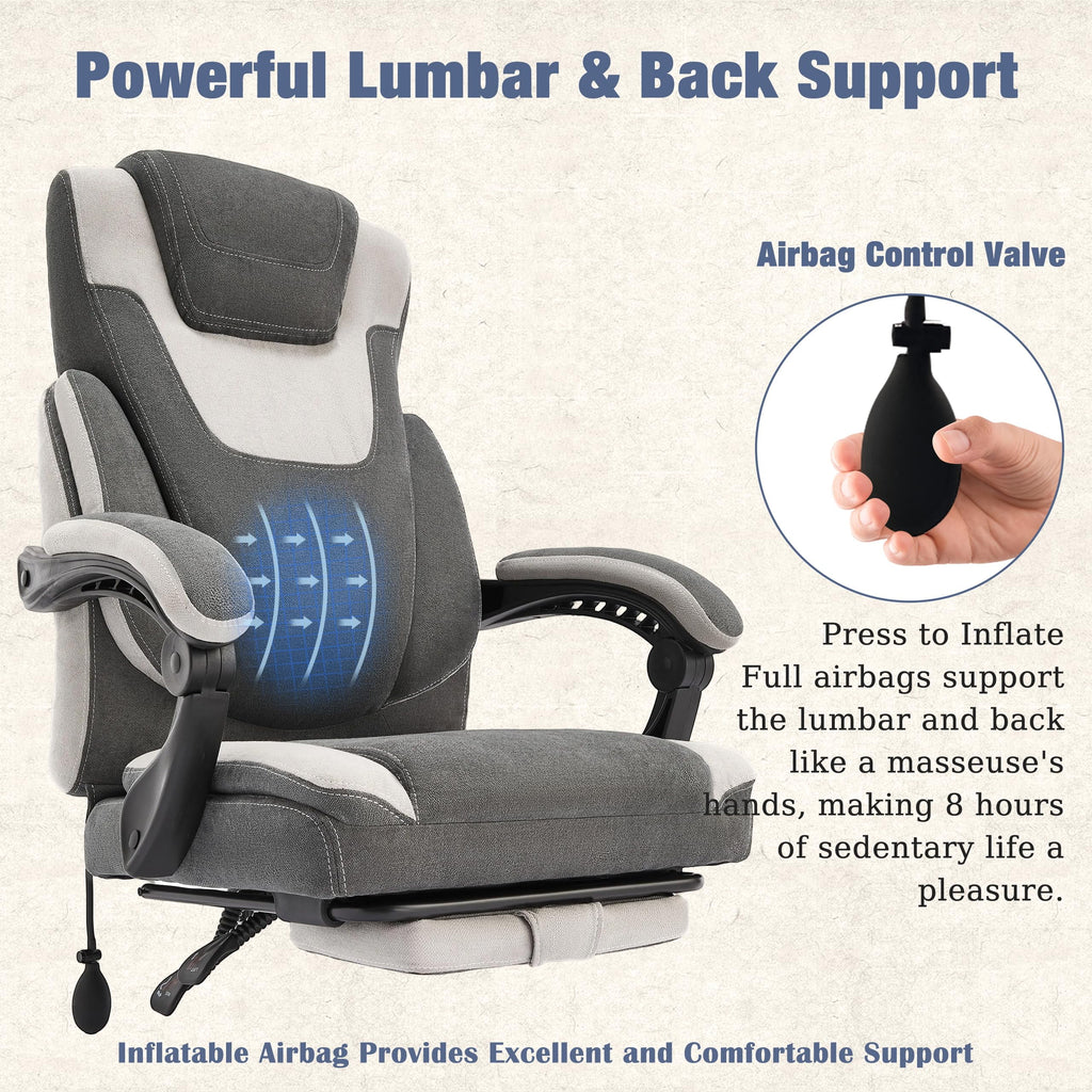 JONPONY Fauteuil de bureau Grande Taille 400lbs, Fauteuils de bureau de direction inclinables avec repose-pieds, Fauteuil de bureau à domicile à dossier haut Accoudoirs épais, Support lombaire ergonomique réglable, RoseBlanc