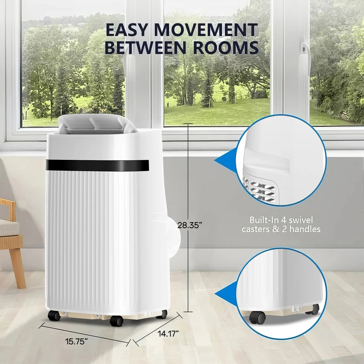 Climatiseur portable Auseo 8 000 BTU ASHRAE, pour des espaces allant jusqu’à 32,5 m², 3-en-1 avec déshumidificateur, ventilateur et mode sommeil, télécommande et minuterie 24 heures