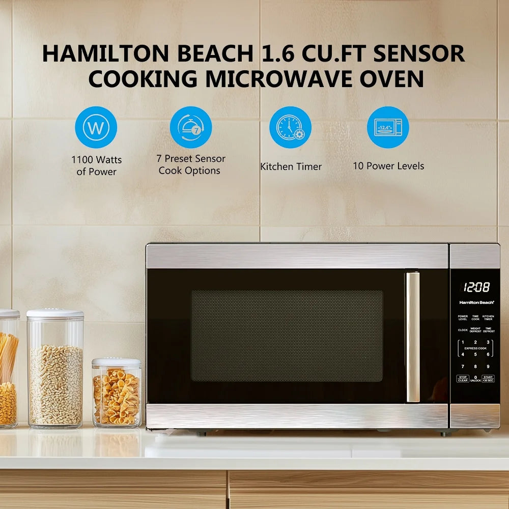 Four micro-ondes de comptoir Hamilton Beach de 1,6 pi³ avec cuisson par capteur, en acier inoxydable, neuf